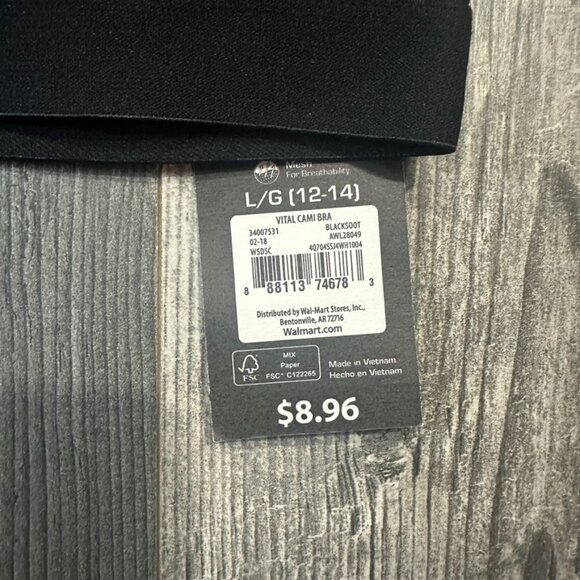 Athletic Works Sports Bra Womens Large 12-14 Black Wireless Padded Pull Over - Picture 2 of 3